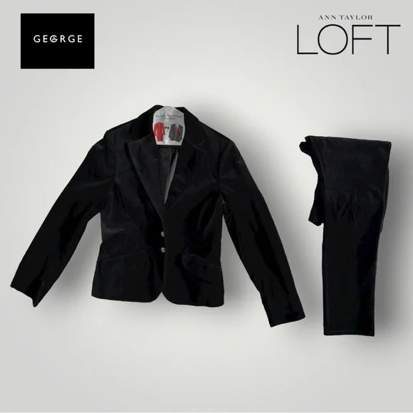 George Women’s Black Velvet Blazer Jacket & LOFT Velvet Trousers SET - Picture 3 of 16
